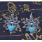 E-3592 Bohemian Style Vintage Silver Plated Turquoise Stone Heart Big Flower Dangle Earrings for Women Jewelry