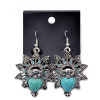 E-3592 Bohemian Style Vintage Silver Plated Turquoise Stone Heart Big Flower Dangle Earrings for Women Jewelry