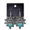 E-3592 Bohemian Style Vintage Silver Plated Turquoise Stone Heart Big Flower Dangle Earrings for Women Jewelry