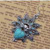 E-3592 Bohemian Style Vintage Silver Plated Turquoise Stone Heart Big Flower Dangle Earrings for Women Jewelry