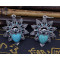 E-3592 Bohemian Style Vintage Silver Plated Turquoise Stone Heart Big Flower Dangle Earrings for Women Jewelry