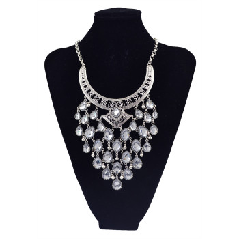 N-5802 European style crescent moon shape chunky chain multi crystal drop tassel collar statement necklace