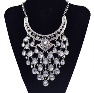 N-5802 European style crescent moon shape chunky chain multi crystal drop tassel collar statement necklace