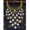 N-5802 European style crescent moon shape chunky chain multi crystal drop tassel collar statement necklace