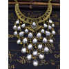 N-5802 European style crescent moon shape chunky chain multi crystal drop tassel collar statement necklace