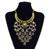 N-5802 European style crescent moon shape chunky chain multi crystal drop tassel collar statement necklace
