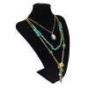 N-5797 Bohemian Style Silver Plated Rhinestone Turquoise Beads  Metal Muti-layer  Chains Tassel Pendant Necklace