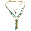 N-5797 Bohemian Style Silver Plated Rhinestone Turquoise Beads  Metal Muti-layer  Chains Tassel Pendant Necklace
