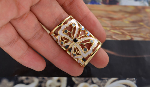 R-1258 New Fashion Casual Sterling Gold Alloy Rhinestone Beads Betterfly Shape Silk Scarf Buckle for Women