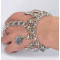B-0592 New Silver Coin Bracelet Adjustable Handmade Floral Boho Gypsy Beachy Ethnic Bracelet With Ring Jewelry
