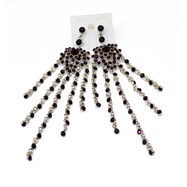 E-3596 New Fashion Bohemian Silver Plated Alloy   Crystal  Beads Tassel Long   Earrings For Women Jewelry