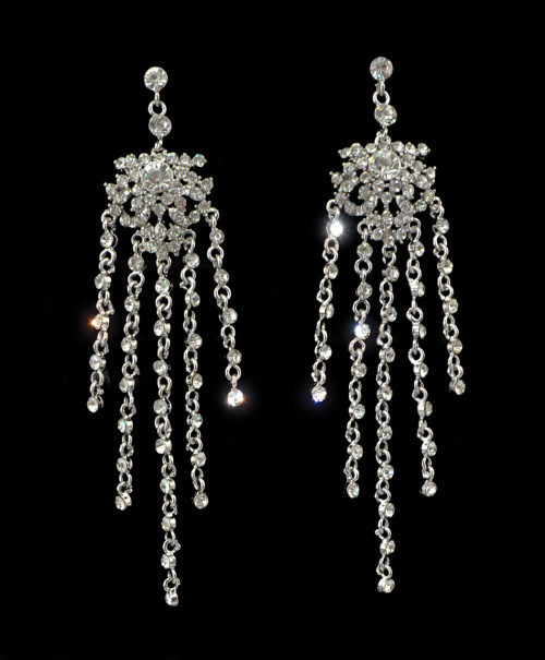 E-3596 New Fashion Bohemian Silver Plated Alloy   Crystal  Beads Tassel Long   Earrings For Women Jewelry