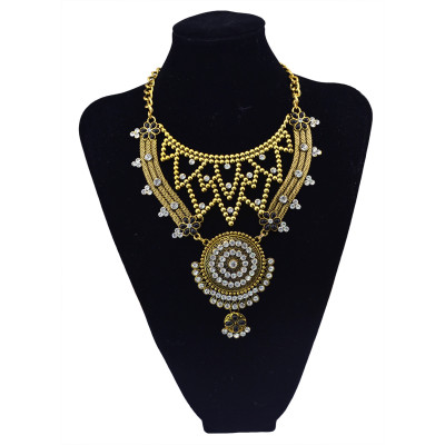 N-5805 European fashion alloy plated thread metal pendant multi chain crystal collar choker necklace