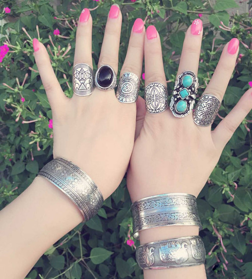 R-1259 New Fashion Vintage Silver Plated Carved Flower Finger Rings For Women Jewelry