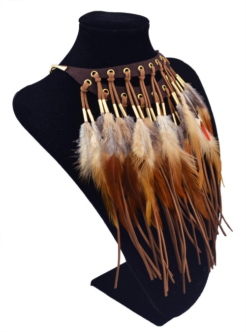N-5806 Indian Design Charm Exaggerated Jewelry Precious  Feather Necklaces & Pendants Women Glam Feather Chain Statement Necklaces