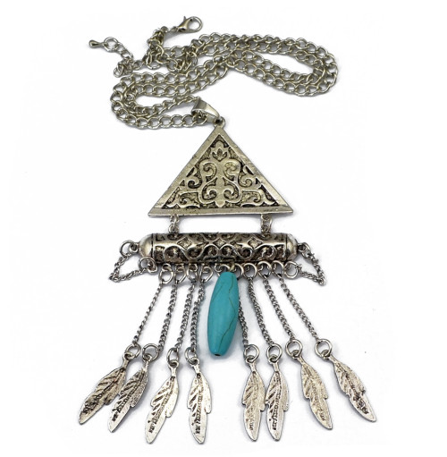 N-5811 New Arrival Fashion  Bohemia Silver Plated Nature Stone Turquoise Triangle Pendant Necklace