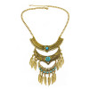 N-5807 Bohemian Vintage Jewelry Gold Silver Plated Carving Flower Turquoise Bead Leaf Tassel Pendant Necklace Earrings Set for Women