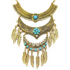 N-5807 Bohemian Vintage Jewelry Gold Silver Plated Carving Flower Turquoise Bead Leaf Tassel Pendant Necklace Earrings Set for Women