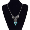 N-5813 Tibetan Style Alloy Turquoise Butterfly Pendants necklaces Antique Silver plated Chain Necklace