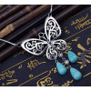 N-5813 Tibetan Style Alloy Turquoise Butterfly Pendants necklaces Antique Silver plated Chain Necklace