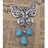 N-5813 Tibetan Style Alloy Turquoise Butterfly Pendants necklaces Antique Silver plated Chain Necklace