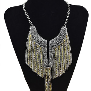 N-5808 European style silver gold plated angle wing shape rhinestone metal tassel choker bib necklace