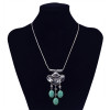 N-5814 Antique Tibetan Silver  Plated Alloy Oval Nature Turquoise Beads Flower Pendant Necklace For Women