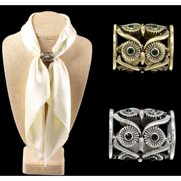 R-1253 New arrival Gold silver plated rhinestone owl eyes shape ringlike scarves buckle