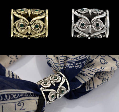 R-1253 New arrival Gold silver plated rhinestone owl eyes shape ringlike scarves buckle