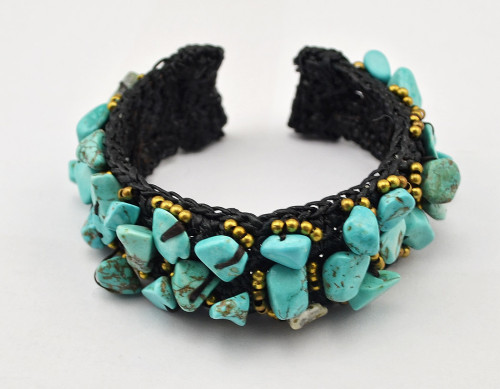 B-0605 New Fashion Bohemian Style Natural Turquoise Beads Braided Rope Cuff Bracelets for Women Jewelry