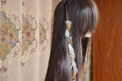 F-0280 Bohemian Style Vintage Feather Beads Headdress Hair Accessories