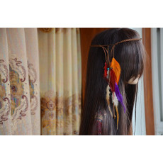 F-0279 New Arrival Handmade Braid Leather  Chain Beads Feather Tassel Hair Band Hair Accessory