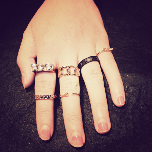 R-1276  6PCS New Design Unique Charm Crystal Punk Gold Plated Finger Knuckle Rings Set for women Fashion Jewelry