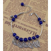 B-0612  New fashion korea style silver plated metal leaves blue resin beads charm bracelets for women jewelry