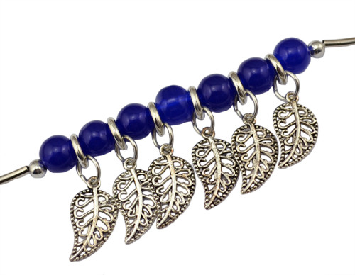 B-0612  New fashion korea style silver plated metal leaves blue resin beads charm bracelets for women jewelry