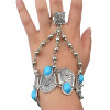 B-0616  Bohemian Boho Retro Silver Plated Inlay Blue Resin Beads Coin Pendant Hand Chain Ring Bracelet For Women