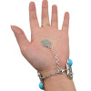B-0616  Bohemian Boho Retro Silver Plated Inlay Blue Resin Beads Coin Pendant Hand Chain Ring Bracelet For Women
