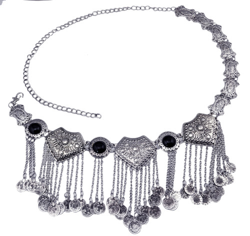 N-5859 *  Gypsy Bohemian Boho Vintage Silver Plated Inlay Acrylic Beads Coin Tassel  Waist Belly  Dance Body Chain Women Jewelry