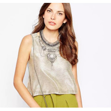 N-5659 European style silver gold plated chunky chain bell crystal rivet tassel statement bib necklace