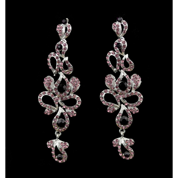E-3619  New luxury silver plated 4 colors charm rhinestone crystal flower long earrings large dangle earrings for brides wedding jewelry