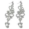 E-3619  New luxury silver plated 4 colors charm rhinestone crystal flower long earrings large dangle earrings for brides wedding jewelry