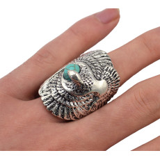 R-1278   Unisex New Fashion Tibetan Style Silver Plated Natural Turquoise Swallow  Cocktail Finger Ring Adjustable