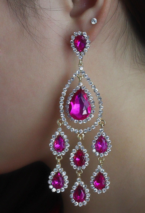 E-3631 New luxury silver plated 5 colors charm rhinestone crystal flower Tassel earrings Long  bridal wedding jewelry earrings