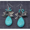 E-3625 bohemian style silver plated leafs large natural turquoise stone pendant dangle earrings