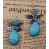 E-3625 bohemian style silver plated leafs large natural turquoise stone pendant dangle earrings