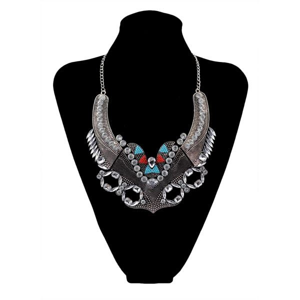 N-5887  New Fashion Silver Plated Charms Crystal Resin  Flowers Bib Statement Pendant Necklaces for Women