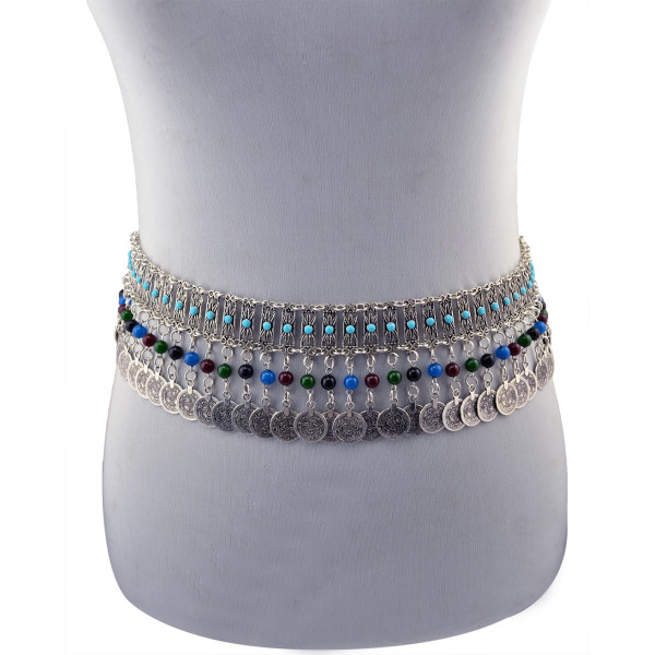N-5893  Bohemian boho vintage belt carved flower resin beads coin tassel pendant waist dance body chain jewelry
