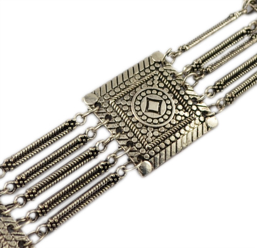 N-5895  Tribal bohemian boho body jewelry silver bronze plated 5 layers pattern vintage flower belly dance belt chain waist jewelry