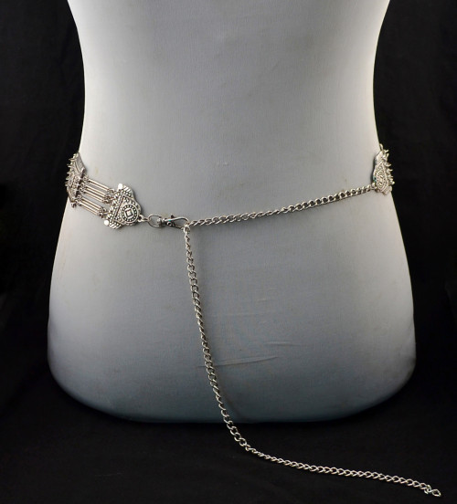 N-5895  Tribal bohemian boho body jewelry silver bronze plated 5 layers pattern vintage flower belly dance belt chain waist jewelry