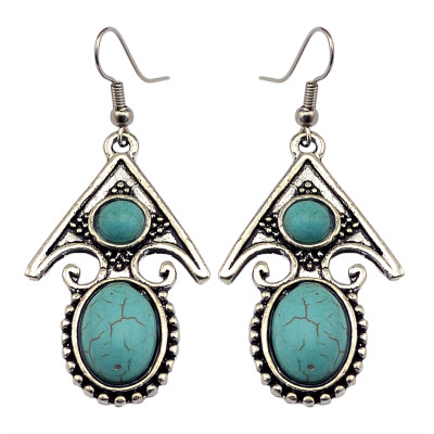 E-3632  Retro Tibetan Silver Carved Flower Arrow Turquoise Beads Dangle Earrings For Women Jewelry
